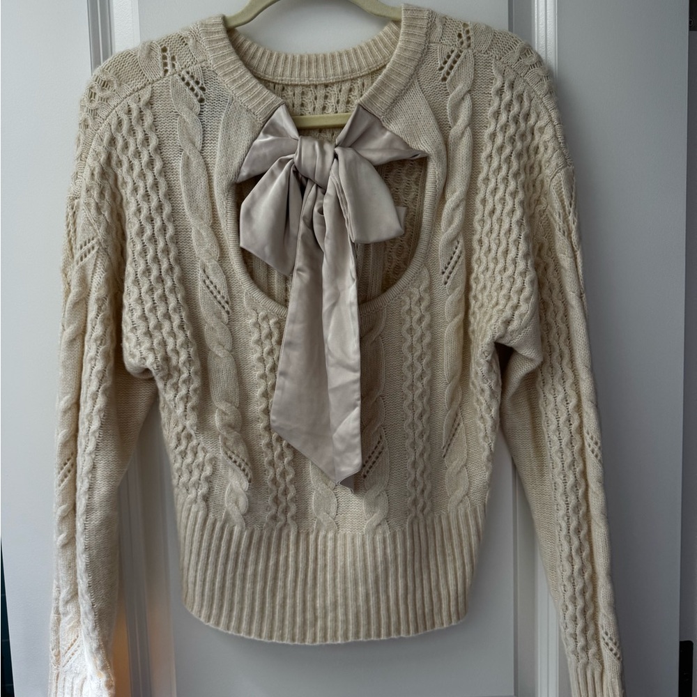 Express Cream Cable Knit Sweater with Bow
